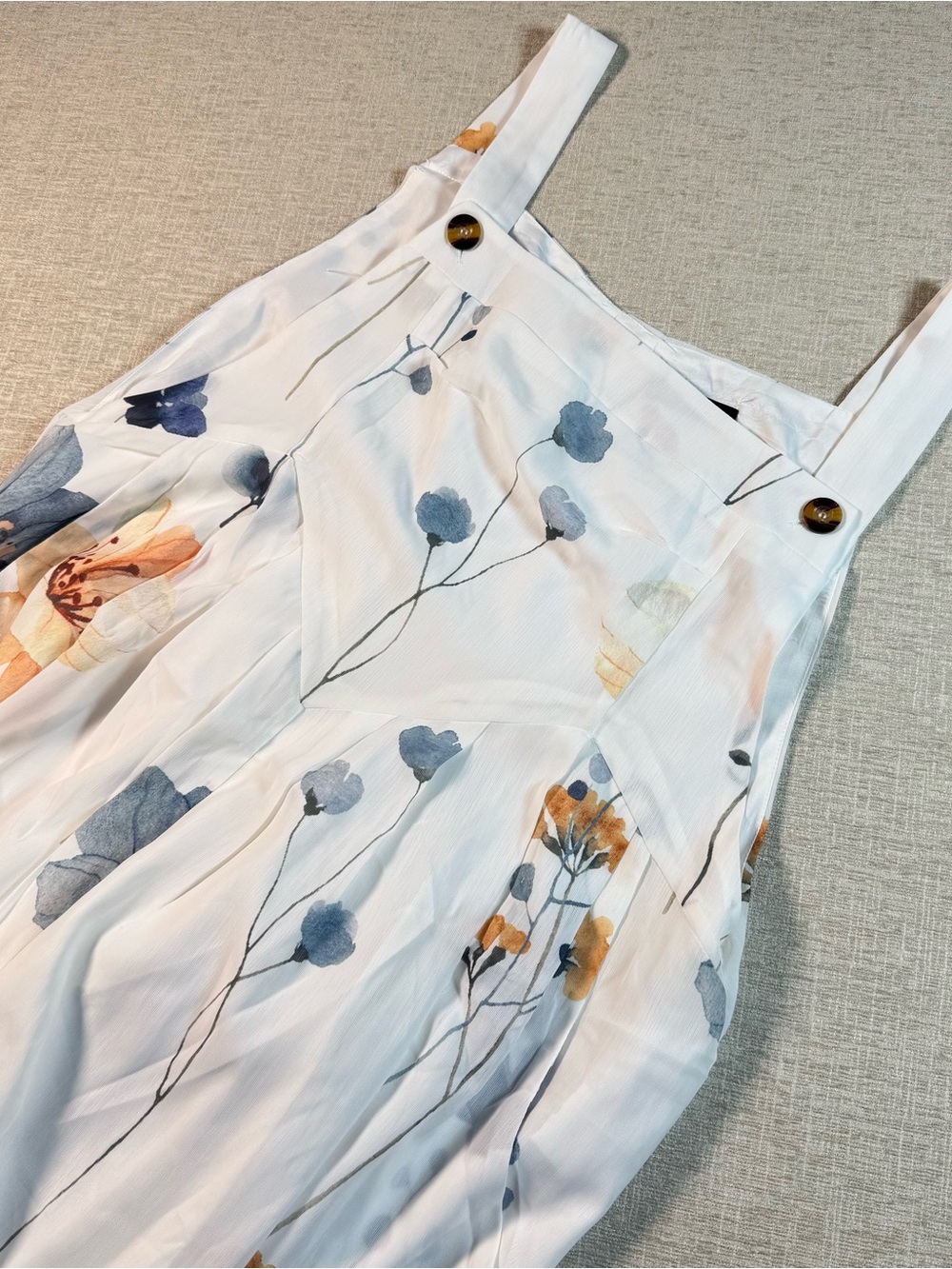 Chicme Art To Wear White Floral Wide Leg  Jumpsuit Women's XL